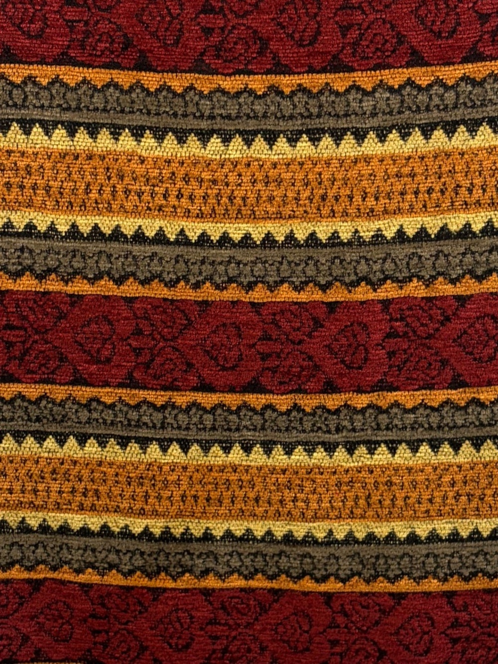 Jacquard Made in Italy Woven Scarf Burgundy Mustard Gold Striped Floral Fringe